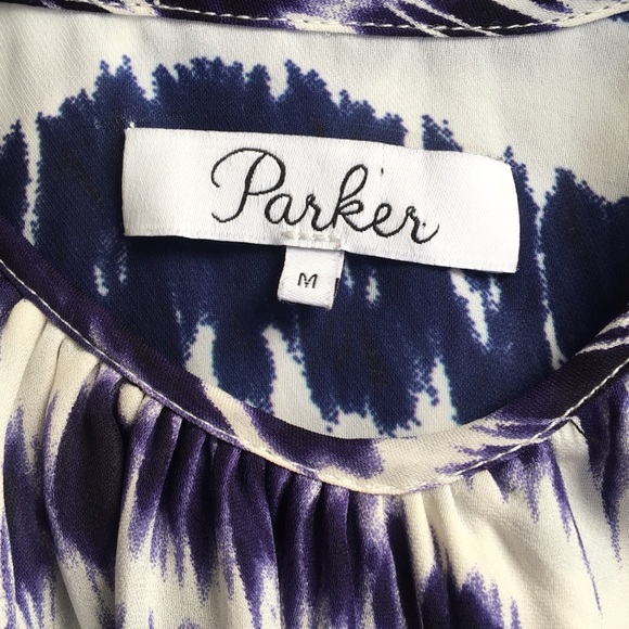 Parker Ikat Tie Dye Silk Dress with Flutter Sleeves in Blue and White Medium M - Picture 4 of 9